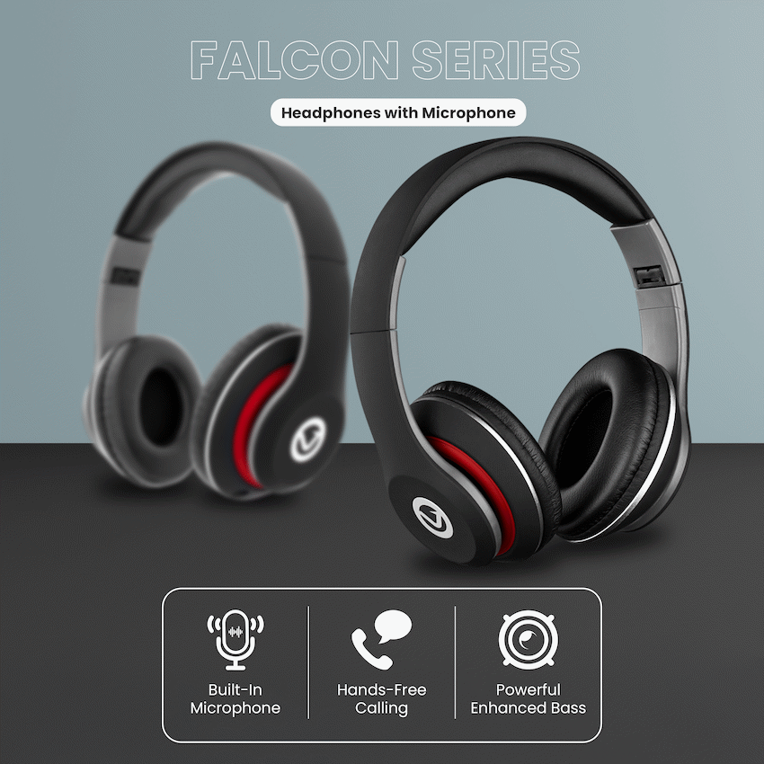 Volkano Falcon Headphones with Microphone - Black | VB-VF401-B