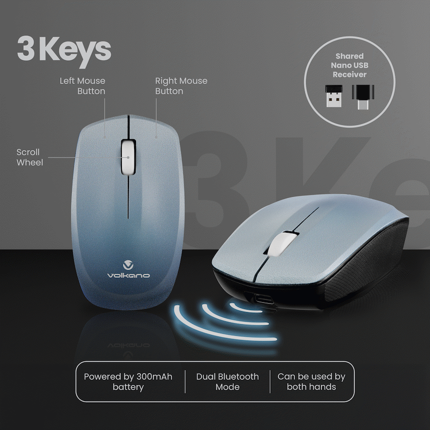 Volkano Prism Series Bluetooth Wireless Keyboard and Mouse - Grey | VK-20248-GR