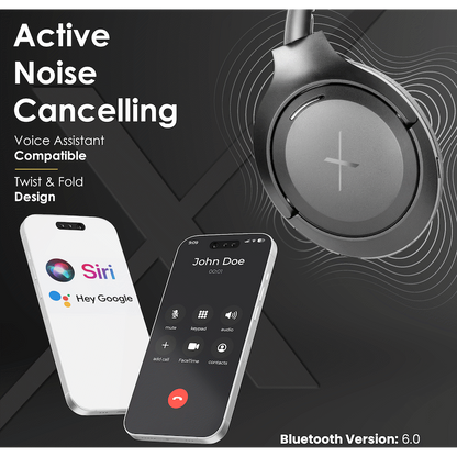 VolkanoX VXH100 Bluetooth Headphones with ANC  - Black | VKX-2105-BK