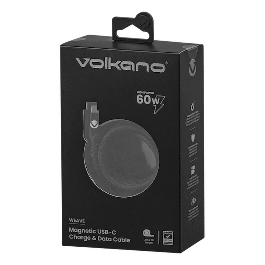 Volkano Weave Series 60w Magnetic Type-C Cable - Black | VK-20239-BK