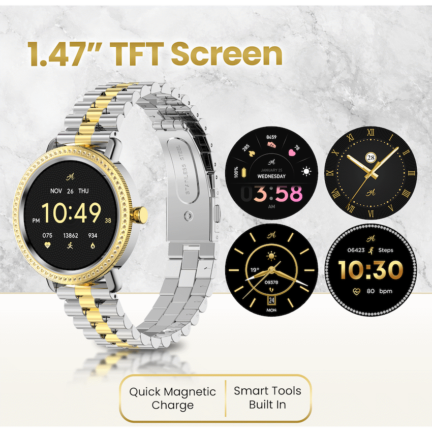 Volkano Ayla Collection Jewelled Smartwatch With 2 Colour Metal link strap | VAC6-5107-GDSL