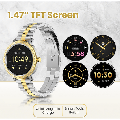 Volkano Ayla Collection Jewelled Smartwatch With 2 Colour Metal link strap | VAC6-5107-GDSL