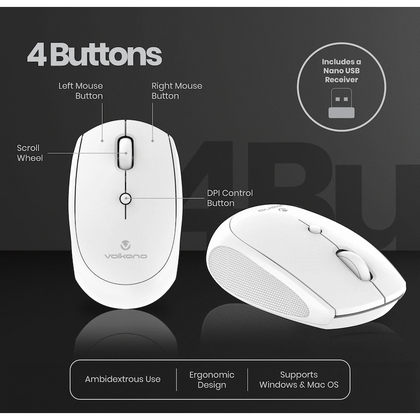 Volkano Talc Wireless Mouse - White | VK-20197-WT