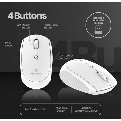 Volkano Talc Wireless Mouse - White | VK-20197-WT