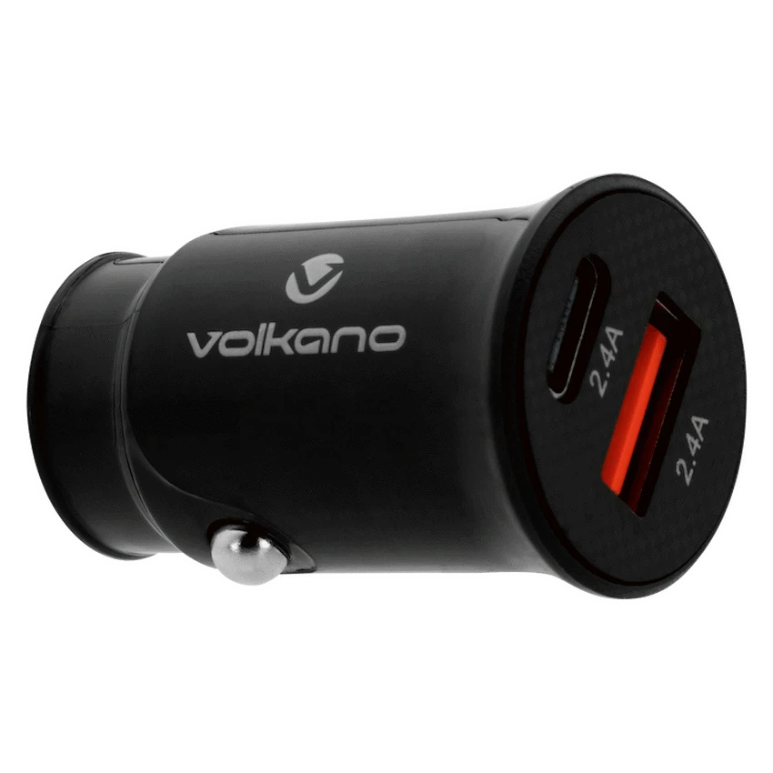 Volkano On-The-Go USB + Type-C 12w Car Charger - Black | VK-PDQ-305-BK