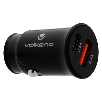 Volkano On-The-Go USB + Type-C 12w Car Charger - Black | VK-PDQ-305-BK