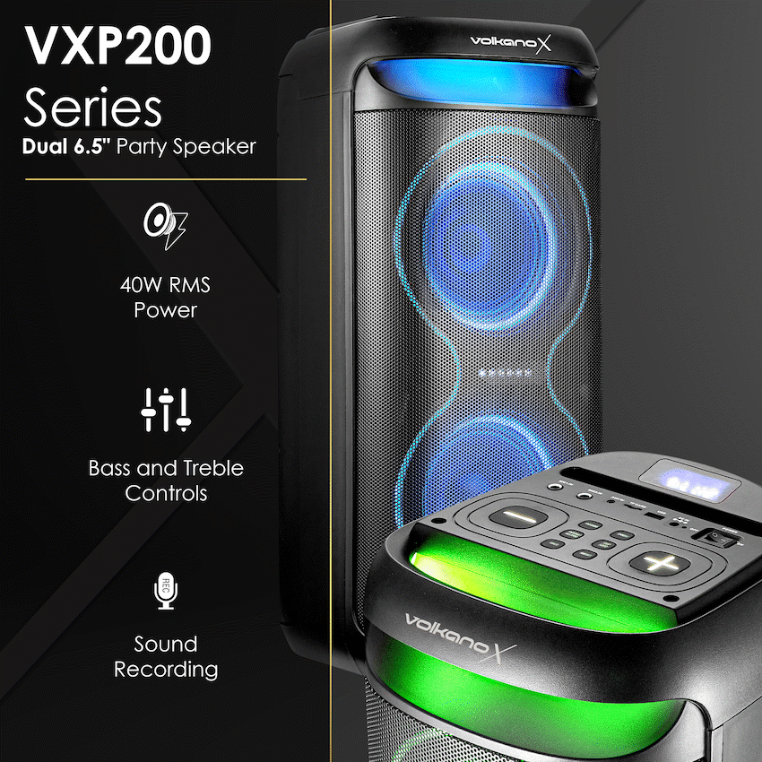 VolkanoX VXP200 Dual 6.5" Party Speaker  - Black | VK-3902-D65