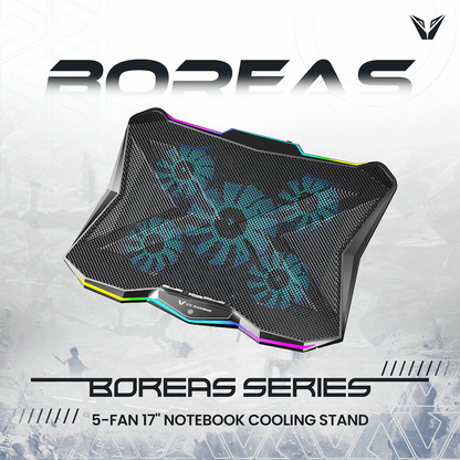 VX Gaming Boreas Series 5-Fan 17" Notebook Cooling Stand | VX-208-BK