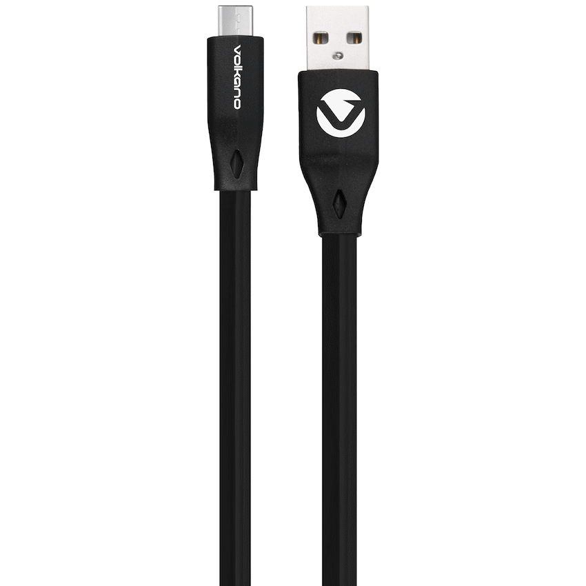Volkano Slim Series Flat PVC Type-C Cable 1.2m - Black | VK-20085-BK
