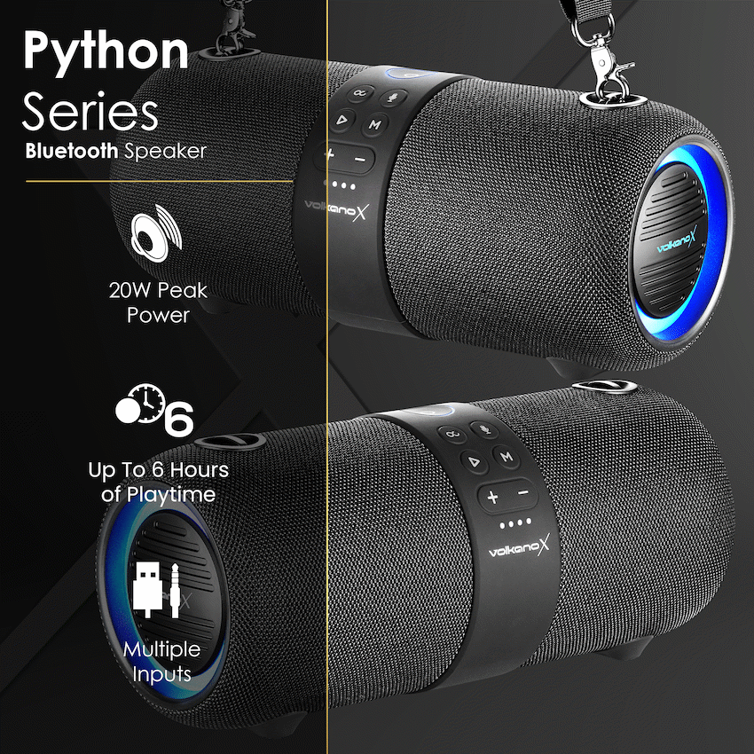 VolkanoX Python Series Bluetooth Speaker - Black | VK-3203-BK