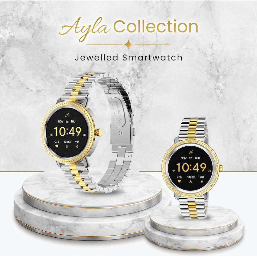 Volkano Ayla Collection Jewelled Smartwatch With 2 Colour Metal link strap | VAC6-5107-GDSL