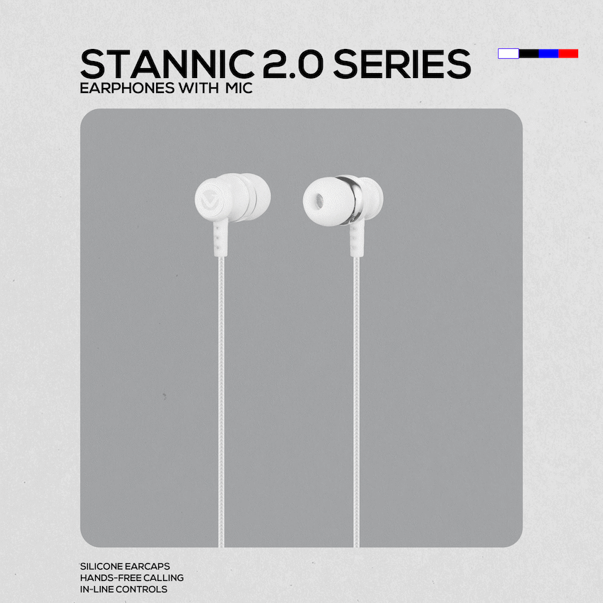 Volkano Earphones with Mic - Stannic Series - White | VSN202-WHT[V2]