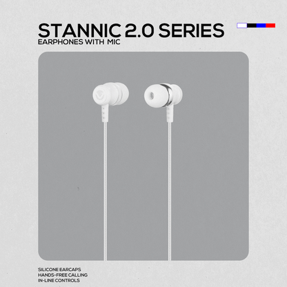 Volkano Earphones with Mic - Stannic Series - White | VSN202-WHT[V2]
