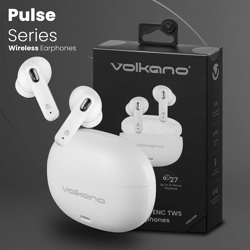 Volkano Pulse Series True Wireless Earphones with Charging Case - White | VK-1164-WT