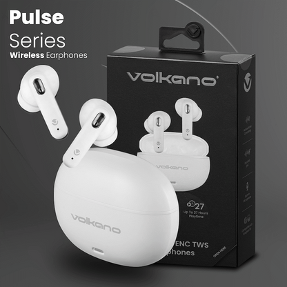 Volkano Pulse Series True Wireless Earphones with Charging Case - White | VK-1164-WT