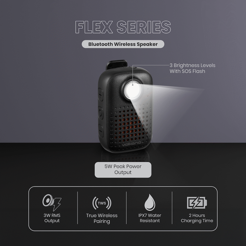 Volkano Flex Bluetooth Wireless Speaker - Black | VK-3010-BK