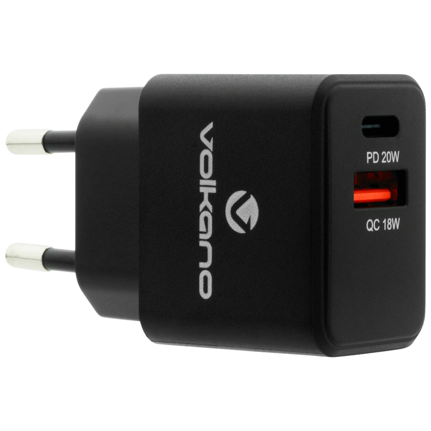 Volkano On-the-Go USB + Type-C 20w PD Wall Charger | VK-PDQ-302-BK