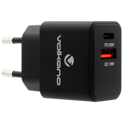 Volkano On-the-Go USB + Type-C 20w PD Wall Charger | VK-PDQ-302-BK