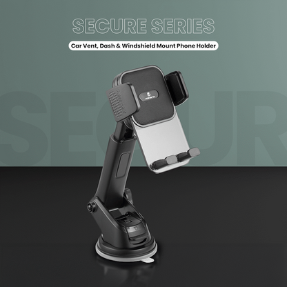 Volkano Secure Series Car Vent, Dash & Windshield Mount Phone Holder - Black | VK-5306-BK