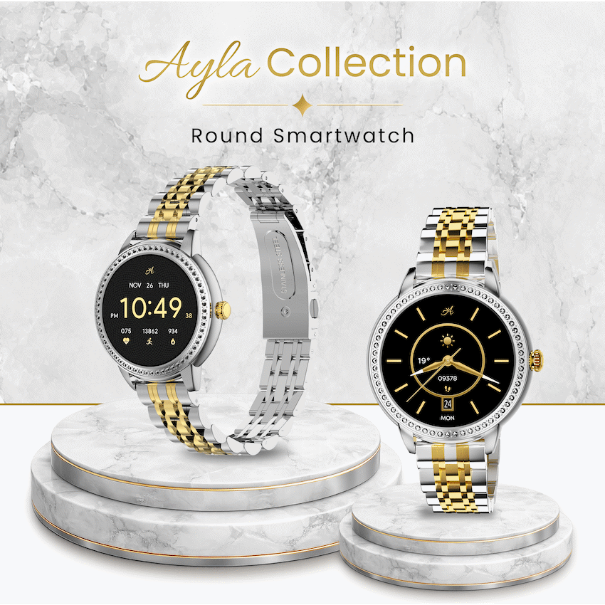 Volkano Ayla Collection Round Smartwatch With 2 Colour Metal link Strap | VAC5-5106-GDSL