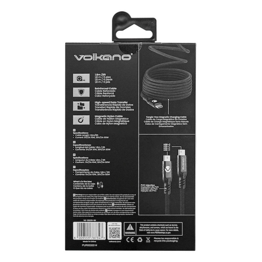 Volkano Weave Series 60w Magnetic Type-C Cable - Black | VK-20239-BK