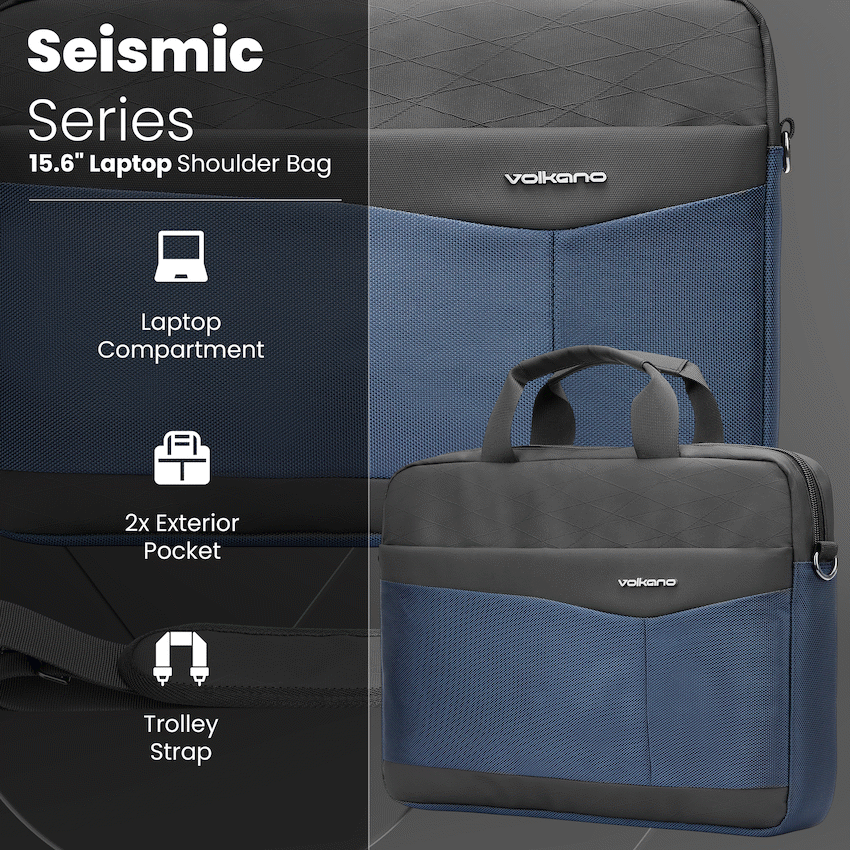 Volkano Seismic 15.6" Laptop Shoulder Bag Blk/Nvy | VK-9180-BKNV