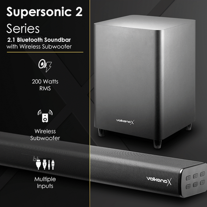 VolkanoX Supersonic 2 Series 2.1 200w Soundbar System with Wireless Subwoofer - Black | VK-3911-2.1[V2]