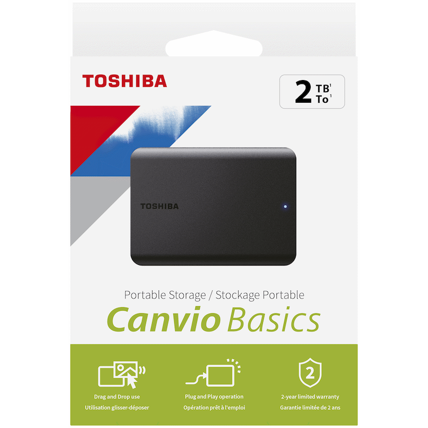 Toshiba Canvio Basics 2TB 2.5" Portable External Hard Drive USB 3.2 Gen 1 (Black) | HDTB520EK3AA