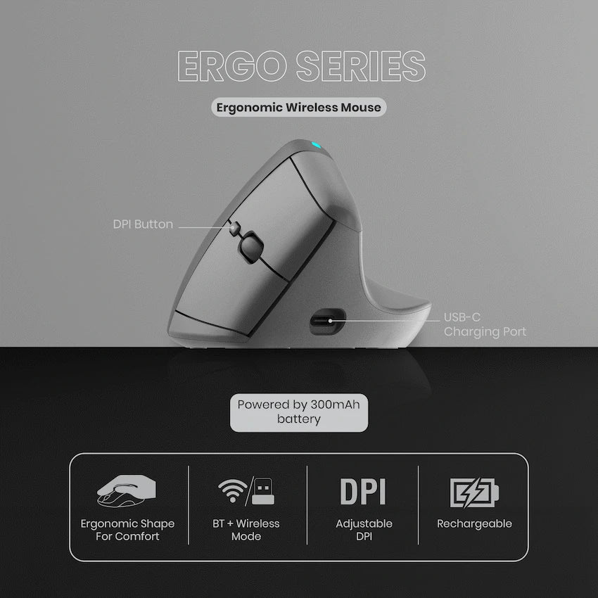 VolkanoX Ergo Bluetooth Wireless Mouse | VK-20301-BK