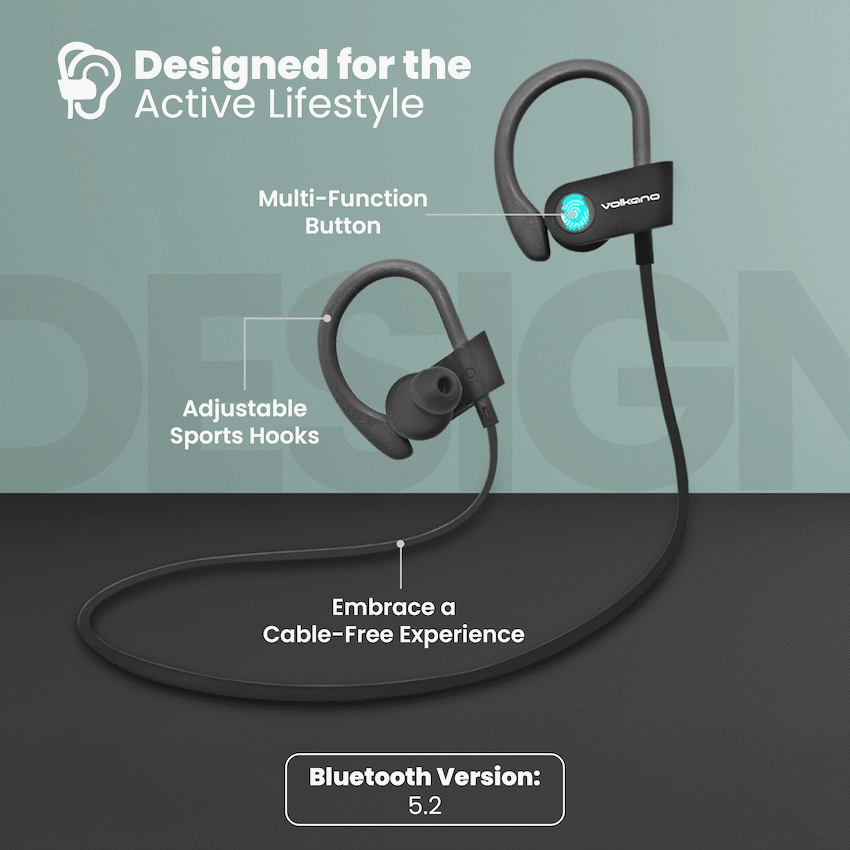 Volkano Race Series Bluetooth Sport Earhook Earphones - Black | VK-1008-BK