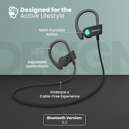 Volkano Race Series Bluetooth Sport Earhook Earphones - Black | VK-1008-BK