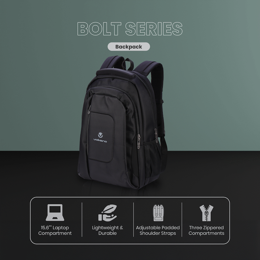 Volkano Bolt series backpack Black | VK-7010-BKBL