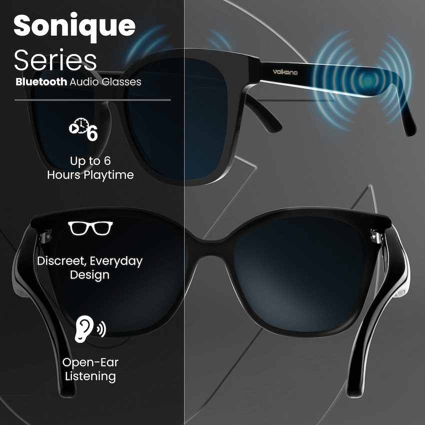 Volkano Sonique Series Bluetooth Audio Glasses - Dark Lenses | VK-80001-BK