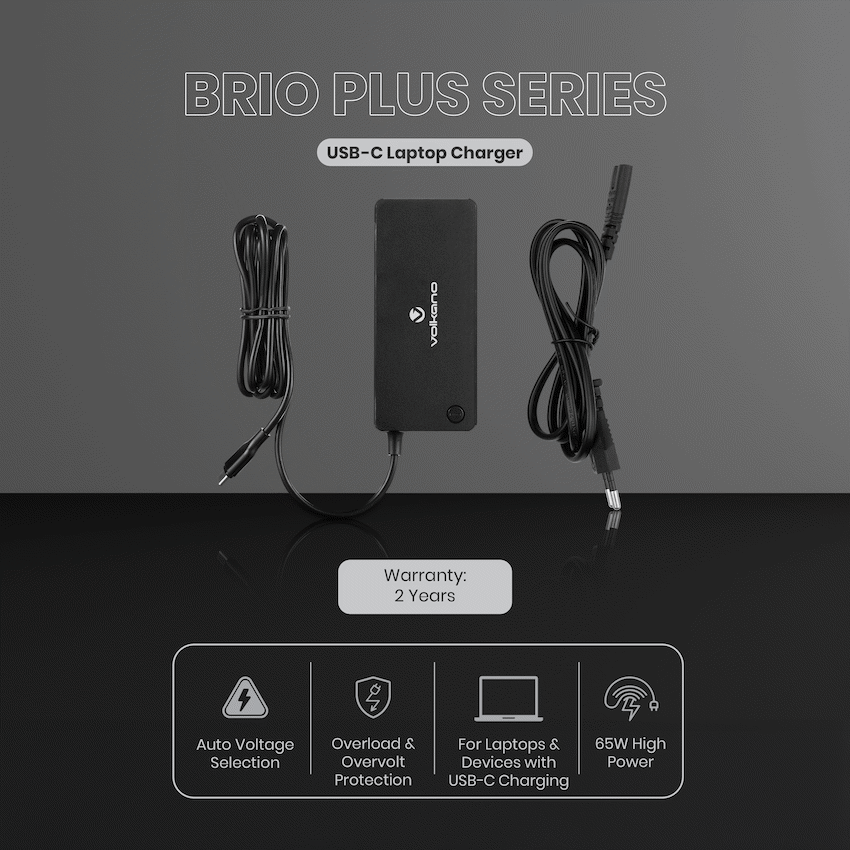 Volkano Brio Plus Series USB-C 65w Laptop Charger | VK-8052-BK