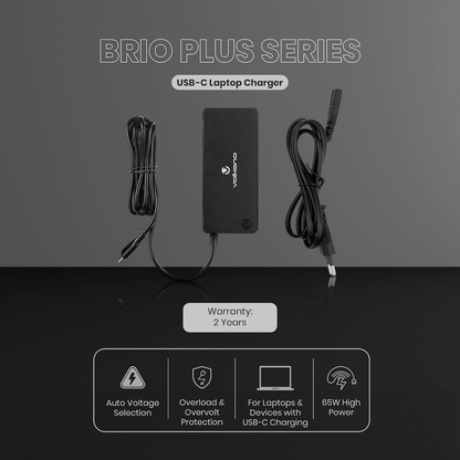 Volkano Brio Plus Series USB-C 65w Laptop Charger | VK-8052-BK