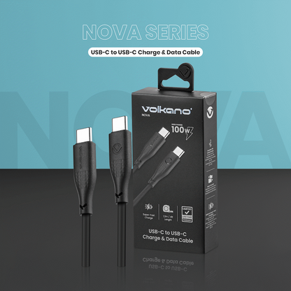 Volkano Nova Series USB C to USB C 100W 1.2m TPE cable-Black | VK-30086-BK