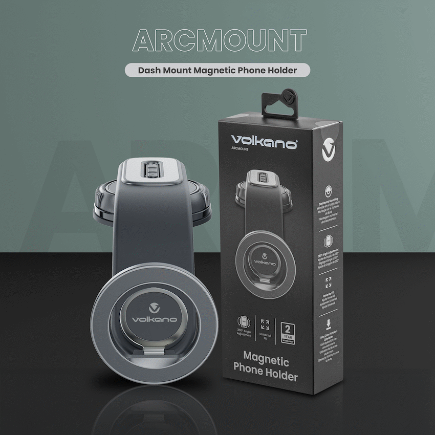 Volkano Arcmount Bendable Dash Mount Magnetic Phone Holder - Black | VK-5304-BK