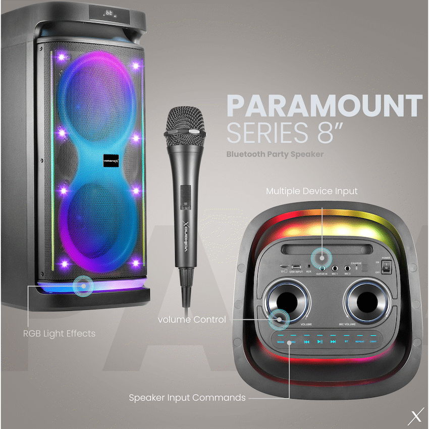 VolkanoX Paramount Series 8" Bluetooth Party Speaker - 80w | VK-3140-BK