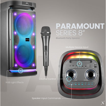 VolkanoX Paramount Series 8" Bluetooth Party Speaker - 80w | VK-3140-BK
