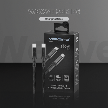 Volkano Weave Series USB C to USB C 240W 20Gbps 2m-black | VK-30239-BK