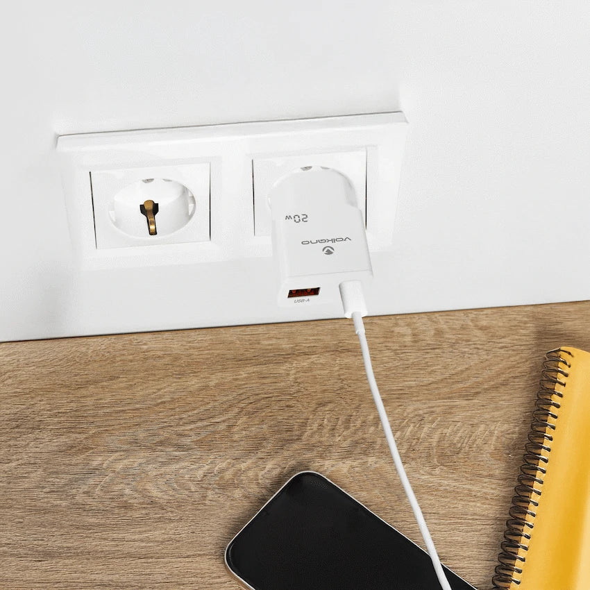 Volkano Mighty Series 20w Dual USB-A & USB-C GaN Wall Charger | Vk-8063-WT