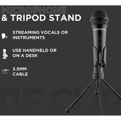 Volkano Stream Vocal Microphone with Tripod, Aux | VK-6519-BK