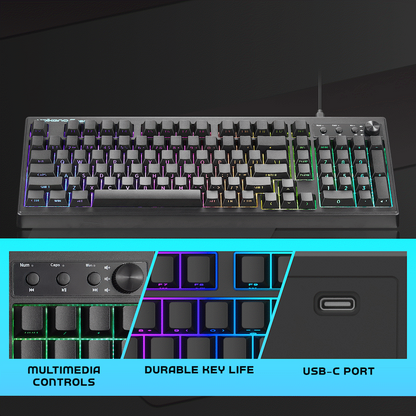 Volkano Gaming Shadow X1 Wired Gaming Keyboard with RGB lighting | VG-207-BK