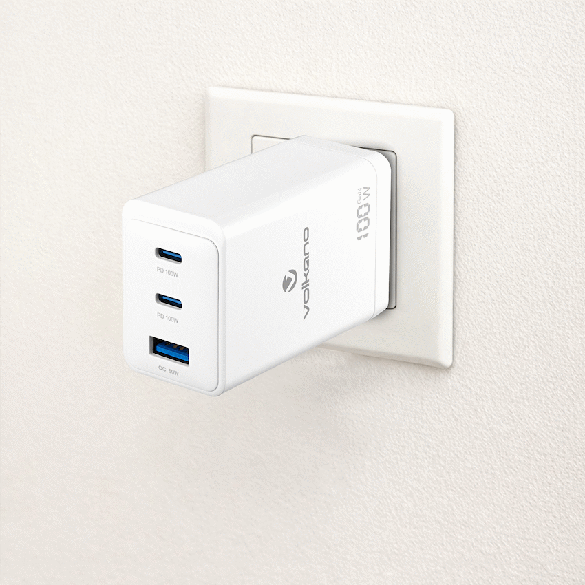 Volkano WattPro Series Triple Port 100W GaN Wall Charger - White | VK-8068-WT