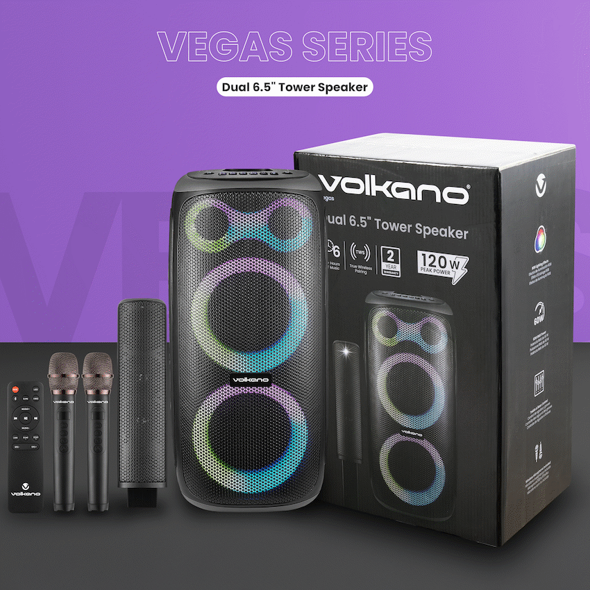 Volkano Vegas Series Dual 6.5" Tower Speaker | VK-3903-D65-BK