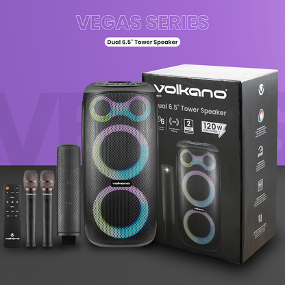 Volkano Vegas Series Dual 6.5" Tower Speaker | VK-3903-D65-BK