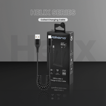 Volkano Helix Series Coiled 1m Charging Cable USB-A To USB-C 60W - Black | VK-20376-BK