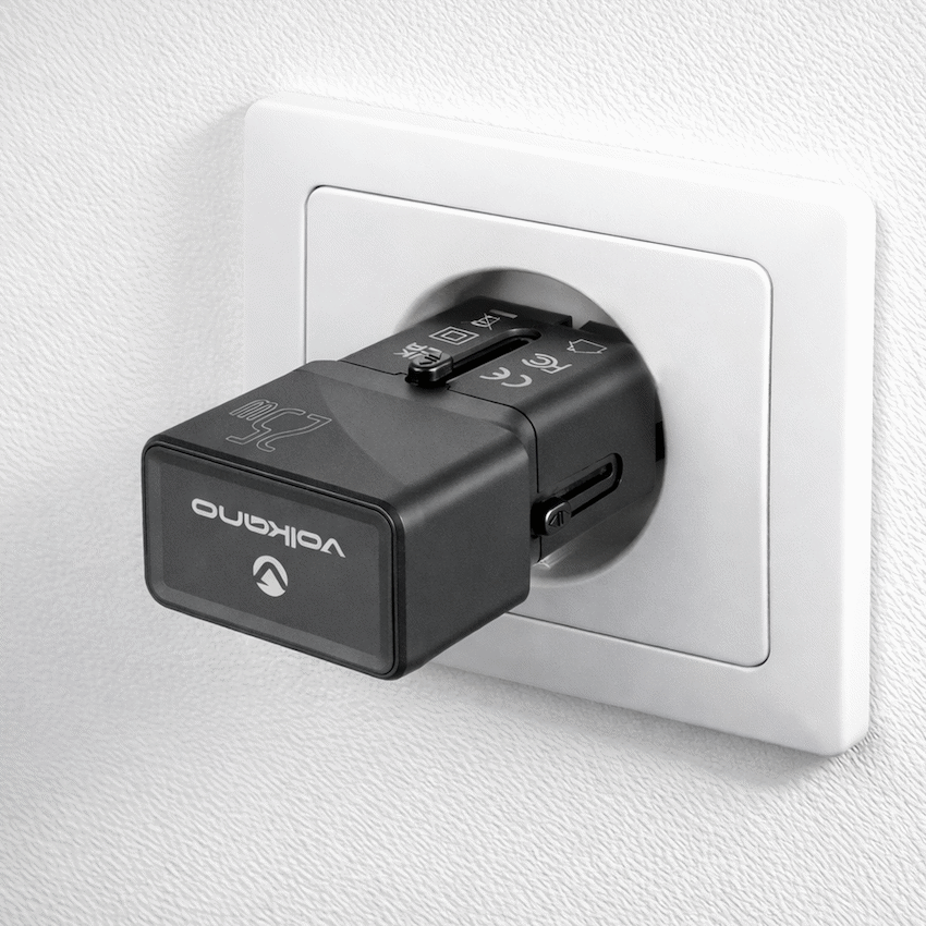Volkano Globetrotter Series 25w Dual USB + Type-C Mini Travel Adaptor | Vk-8028-BK
