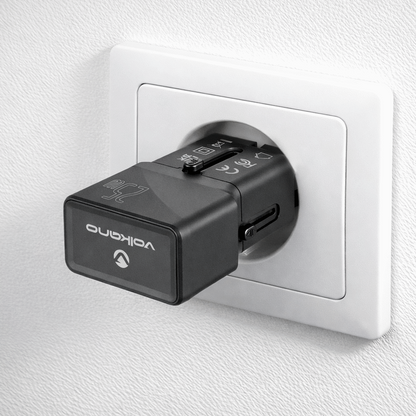 Volkano Globetrotter Series 25w Dual USB + Type-C Mini Travel Adaptor | Vk-8028-BK