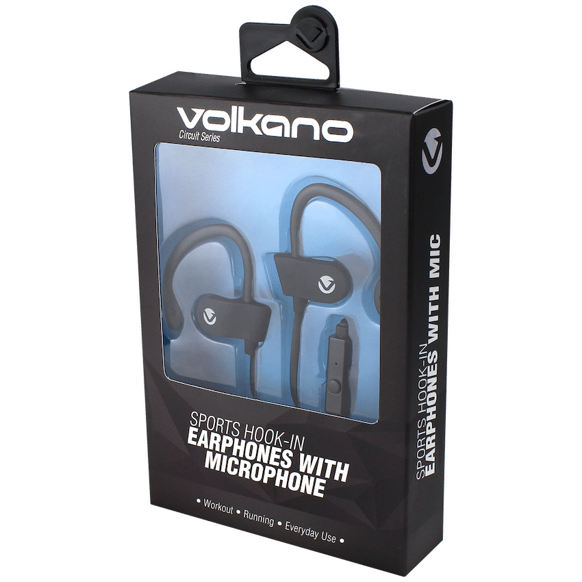 Volkano Circuit Series Sports Hook-In Earphones with Mic | VEH-001-BK